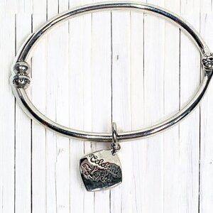 Shiny Silver Charm Bracelet Celebrate Life One Step At A Time Hinged Opening OS